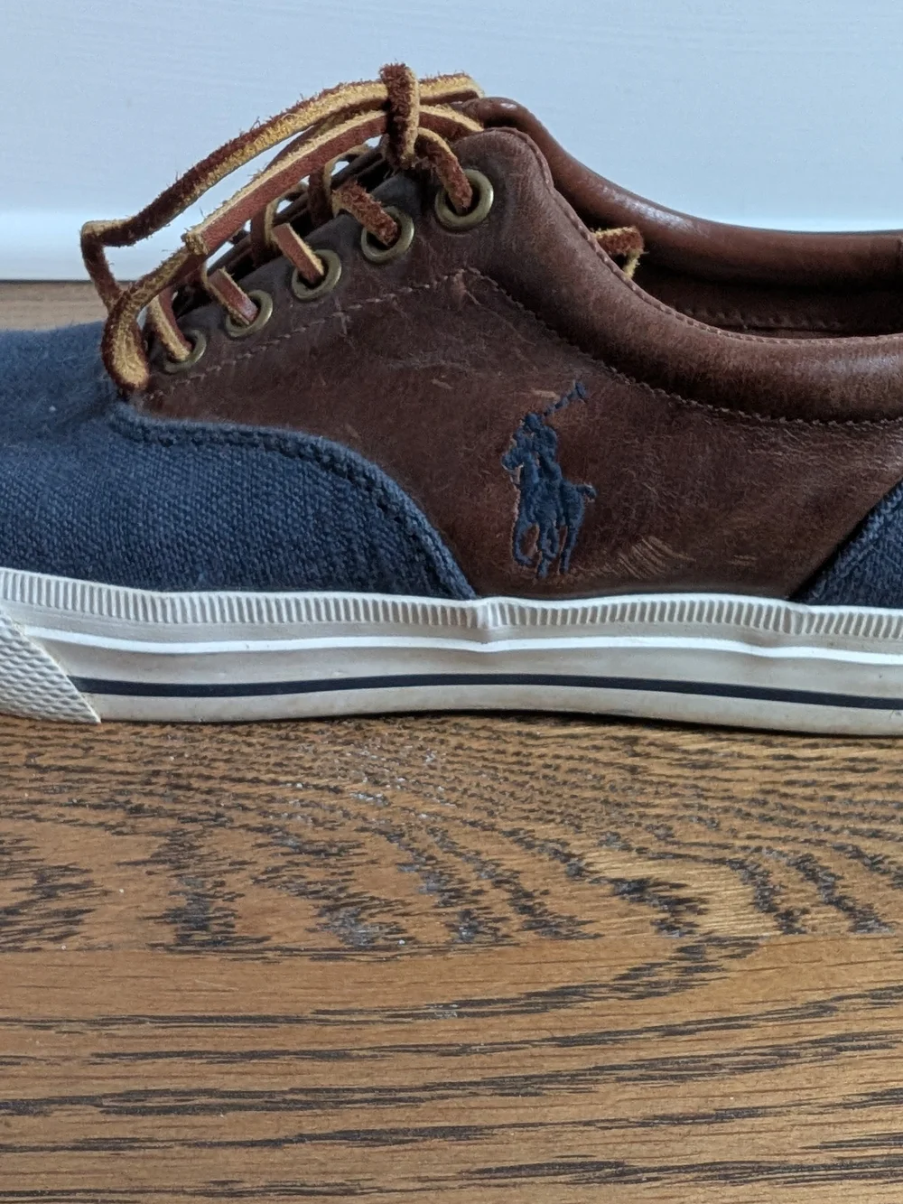 Polo Ralph Lauren Vaughn Saddle Sneaker Men's Size 7D Flax Linen Leather Blue